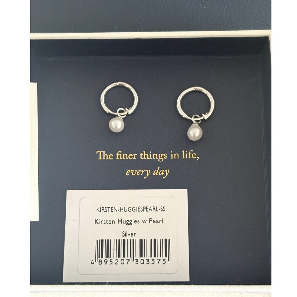 New Silver Genuine Pearl Hoop Earrings